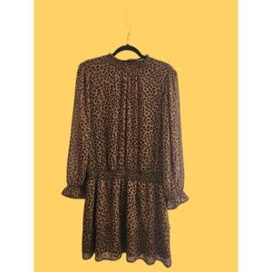 NWT Express Dress. Multicolor Animal Print. Smocked Waist Tiered Ruffle. Size L